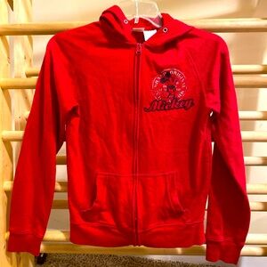 Vintage Mickey Mouse Juniors Hoodie Sweatshirt Sz Small 3/5  Front/back - EUC